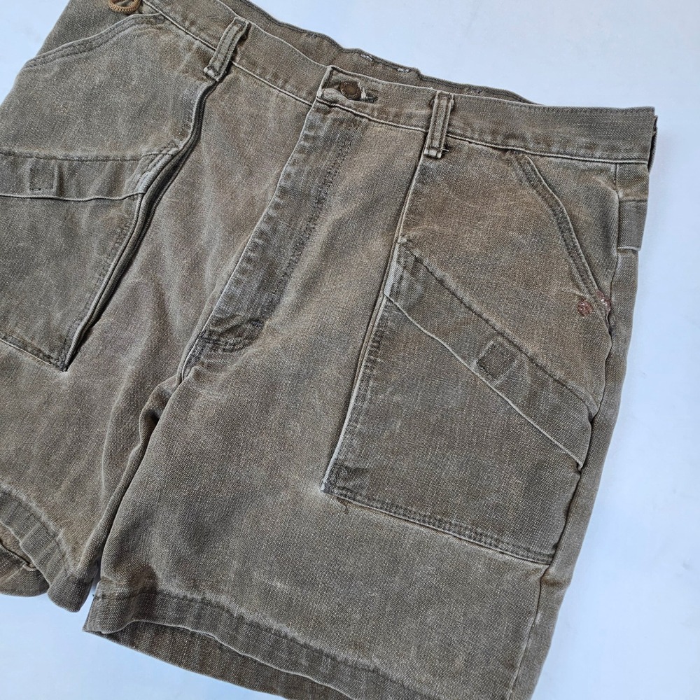 VTG Wrangler Rugged Wear Mens 38 Brown Canvas Utility Cargo Shorts Made in USA